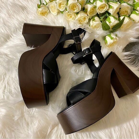 ZARA WOOD PLATFORM HEELS SANDALS - Picture 3 of 11